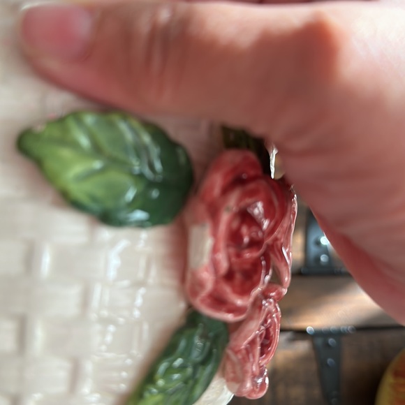 Bella Casa by Ganz Ceramic Rose Wicker Basket Glazed White & Pink - Picture 5 of 7